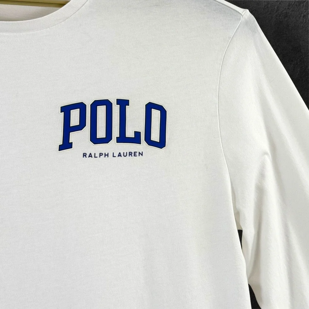 Polo Ralph Lauren Mens XL White Long Sleeve Graphic T-Shirt Classic Fit Spellout